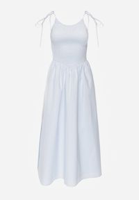 Born2be - Niebieska Bawełniana Sukienka Rozkloszowana z Elastyczną Górą i Wiązanymi Ramiączkami Nyphea. Okazja: na co dzień. Kolor: niebieski. Materiał: bawełna. Długość rękawa: na ramiączkach. Typ sukienki: proste. Styl: casual, elegancki #4