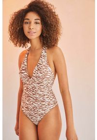 Women Secret - women'secret jednoczęściowy strój kąpielowy BAMBOO kolor beżowy lekko usztywniona miseczka 5525789. Kolor: beżowy. Materiał: poliamid #4