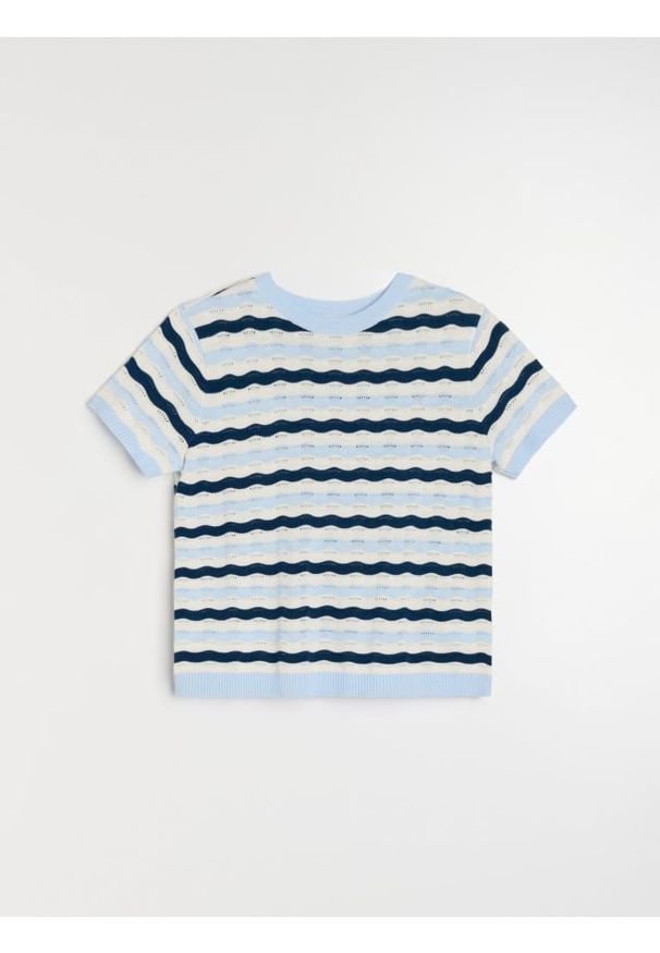 Sinsay - Swetrowa bluzka z krótkim rękawem - granatowy. Kolor: niebieski. Długość rękawa: krótki rękaw. Długość: krótkie