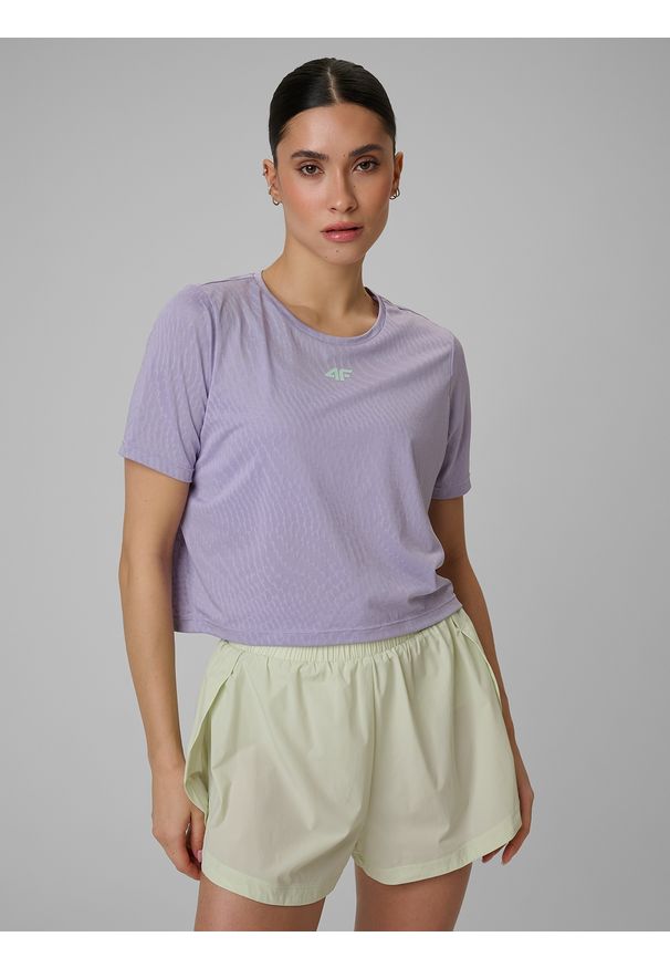 4f - 4F Crop top slim treningowy szybkoschnący damski - fioletowy S. Kolor: fioletowy. Sport: fitness