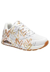 skechers - Buty do chodzenia sneakersy damskie Skechers Uno-Metallic Love. Zapięcie: sznurówki. Kolor: biały. Materiał: guma, materiał, syntetyk. Szerokość cholewki: normalna. Sport: turystyka piesza