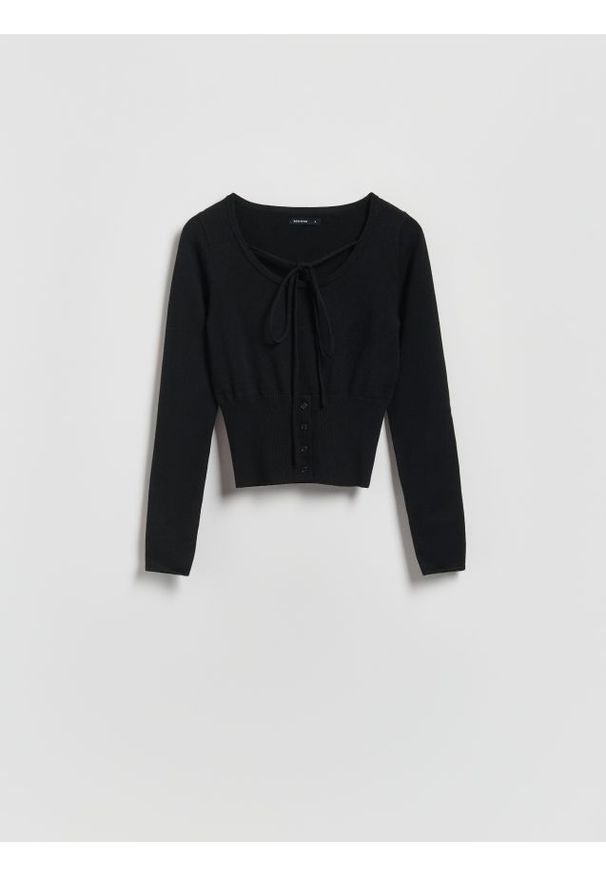 Reserved - Sweter z wiązaniem - czarny. Kolor: czarny. Materiał: wiskoza, dzianina