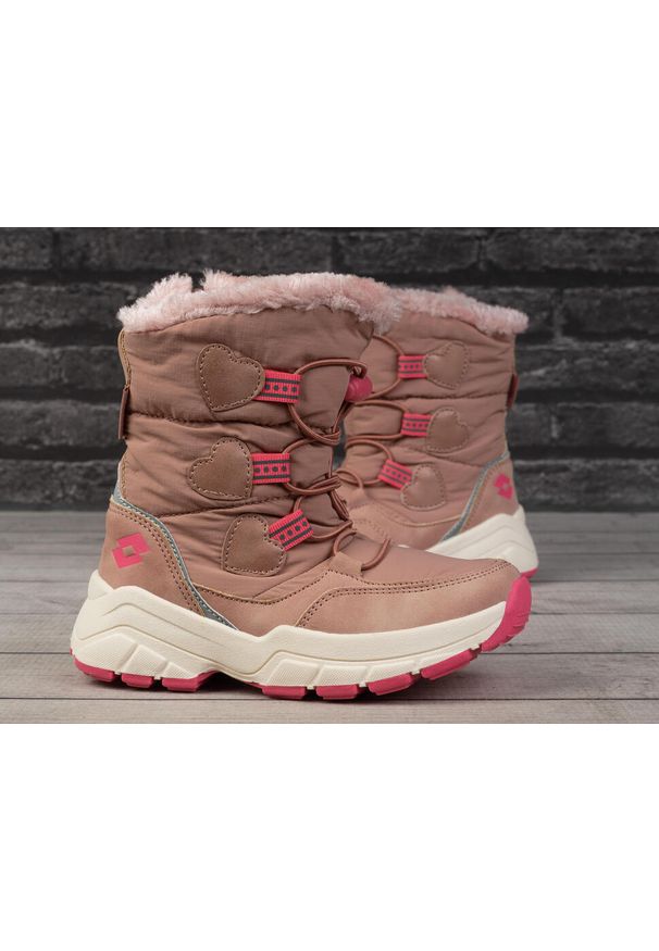 LOTTO - Buty dziecięce śniegowce ocieplane Lotto TRALEIKA TEX. Kolor: beżowy, wielokolorowy, różowy. Sezon: zima