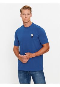 Karl Lagerfeld - KARL LAGERFELD T-Shirt 755027 534221 Granatowy Regular Fit. Typ kołnierza: dekolt w karo. Kolor: niebieski. Materiał: bawełna #1