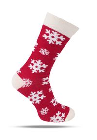 His Story - Tematyczne Skarpetki Bawełniane - Świąteczne w Płatki Śniegu. Kolor: czerwony. Materiał: elastan, bawełna, poliamid #1