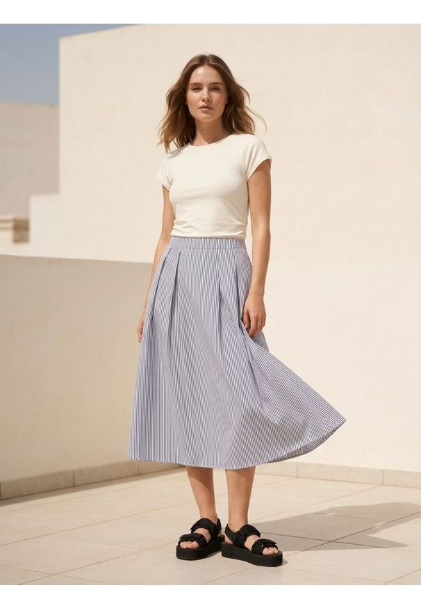 Sinsay - Spódnica midi w paski - wielobarwny. Wzór: paski