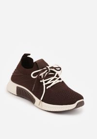 Born2be - Brązowe Sneakersy z Podwójnym Sznurowaniem Fontarin. Nosek buta: okrągły. Kolor: brązowy. Materiał: materiał. Obcas: na obcasie. Wysokość obcasa: niski #6