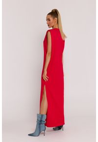 MOE - Długa bawełniana sukienka maxi czerwona. Okazja: na co dzień. Kolor: czerwony. Materiał: bawełna. Typ sukienki: oversize. Styl: casual, elegancki. Długość: maxi