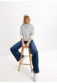 bonprix - Bluza z kapturem z mieszanki bawełny. Typ kołnierza: kaptur. Kolor: biały. Materiał: bawełna. Wzór: gładki, paski #3