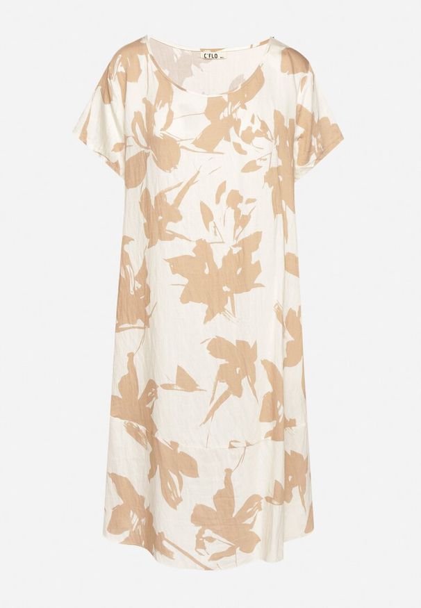 Born2be - Ciemnobeżowa Wiskozowa Sukienka w Kwiatowy Wzór Emitine. Okazja: na co dzień. Kolor: beżowy. Materiał: wiskoza. Wzór: kwiaty. Typ sukienki: proste. Styl: casual, klasyczny