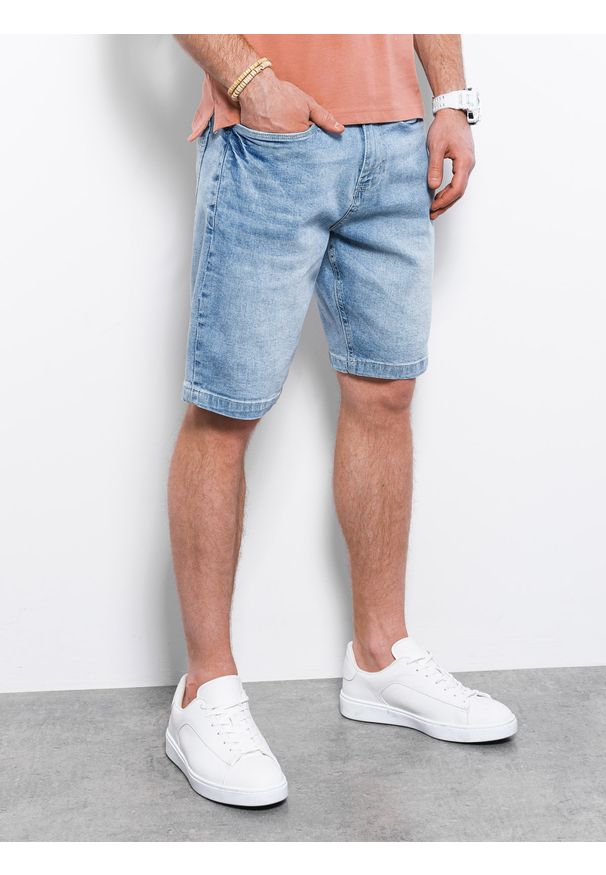 Ombre Clothing - Krótkie spodenki męskie jeansowe W310 - jasny jeans - XXL. Materiał: jeans. Długość: krótkie. Sezon: lato