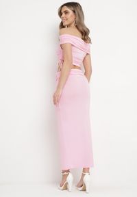 Born2be - Różowy Bawełniany Komplet Bluzka Hiszpanka i Spódnica Maxi z Rozcięciem Aucila. Kolor: różowy. Materiał: bawełna #4