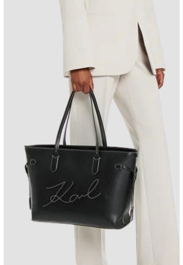 Karl Lagerfeld - KARL LAGERFELD Czarna shopperka Klxav Mirum Tote. Kolor: czarny. Materiał: skórzane