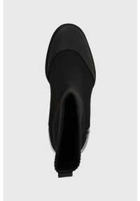 Calvin Klein Jeans botki PLATFORM KNIT SOCK KNIT WN damskie kolor czarny na słupku YW0YW01196. Nosek buta: okrągły. Kolor: czarny. Materiał: skóra. Obcas: na platformie. Wysokość obcasa: średni #4