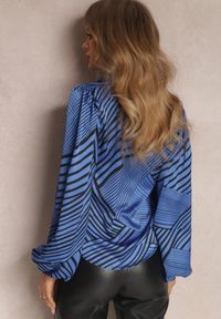 Renee - Granatowa Koszula z Bufiastym Rękawem Chava. Kolor: niebieski. Materiał: skóra. Wzór: nadruk, geometria #3