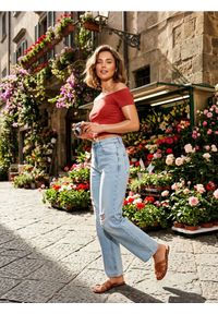 Sinsay - Crop top z krótkim rękawem - koralowy. Kolor: pomarańczowy. Długość rękawa: krótki rękaw. Długość: krótkie #1