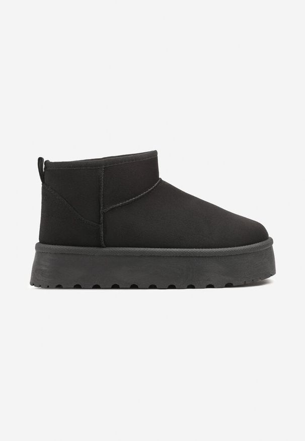 Renee - Czarne Krótkie Śniegowce z Ekozamszu na Niskiej Platformie Lennael. Okazja: na co dzień. Kolor: czarny. Materiał: jeans. Sezon: zima. Obcas: na platformie. Styl: elegancki, casual