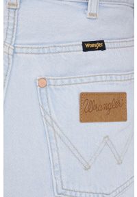 Wrangler szorty jeansowe damskie gładkie high waist. Okazja: na co dzień. Stan: podwyższony. Kolor: niebieski. Materiał: jeans. Wzór: gładki. Styl: casual
