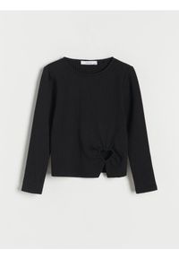 Reserved - Koszulka z dekoracyjnym elementem - czarny. Kolor: czarny. Materiał: dzianina, prążkowany, bawełna #1