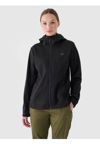 4f - Kurtka softshell wiatroodporna membrana 8000 damska - czarna. Typ kołnierza: kaptur. Kolor: czarny. Materiał: softshell. Technologia: Windstopper. Sport: wspinaczka #1