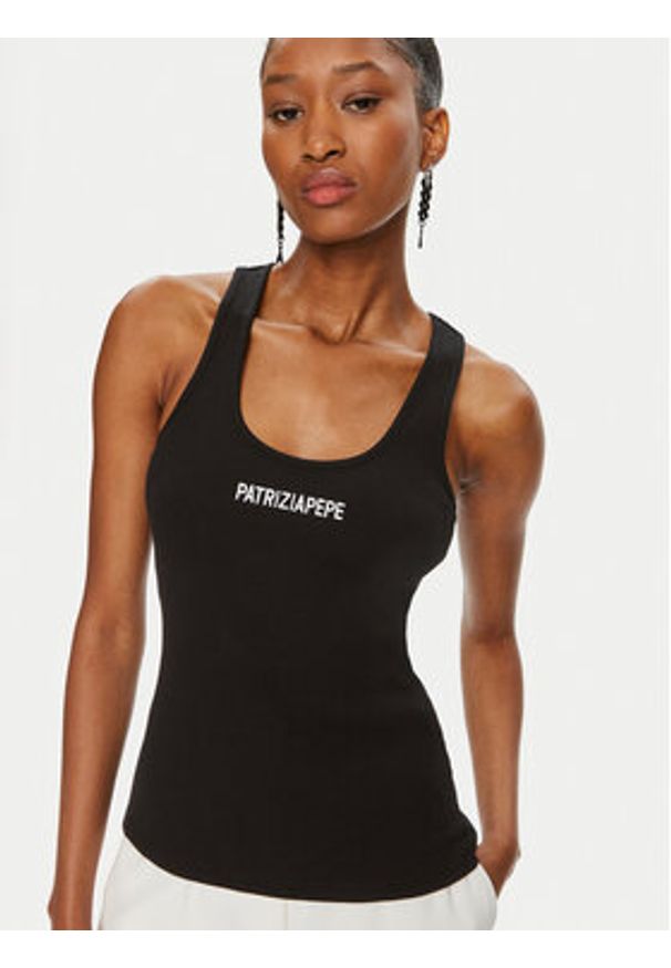 Patrizia Pepe Top 8M1617/J216-K103 Czarny Slim Fit. Kolor: czarny. Materiał: bawełna