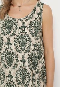 Born2be - Beżowo-Zielona Rozkloszowana Sukienka z Bawełny bez Rękawów Horrilla. Kolor: beżowy. Materiał: bawełna. Długość rękawa: bez rękawów. Sezon: lato. Styl: boho #5