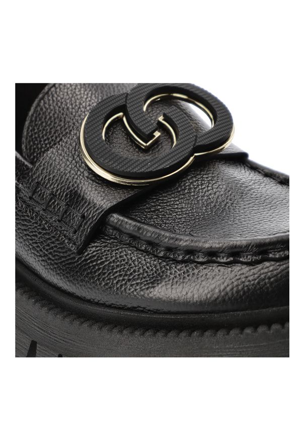 CheBello - Czarne Mokasyny Chebello Modne Obuwie Damskie. Okazja: na co dzień. Kolor: czarny. Materiał: jeans, skóra. Wzór: aplikacja, grochy. Styl: klasyczny, elegancki, casual