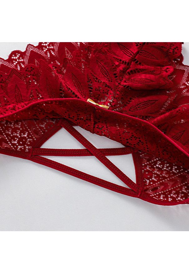 Intica - Majtki koronkowe ze strapsami eleganckie Herlaug. Kolor: beżowy. Materiał: koronka. Wzór: koronka