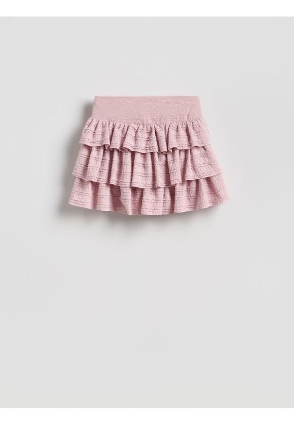 Reserved - Spódnica mini z falbanami - pastelowy róż. Kolor: różowy. Materiał: dzianina