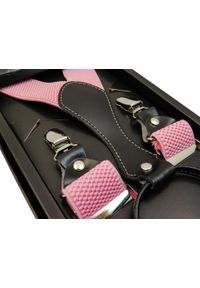 Modini - Jasnoróżowe szelki do spodni SZ56. Kolor: różowy. Materiał: skóra, guma #1