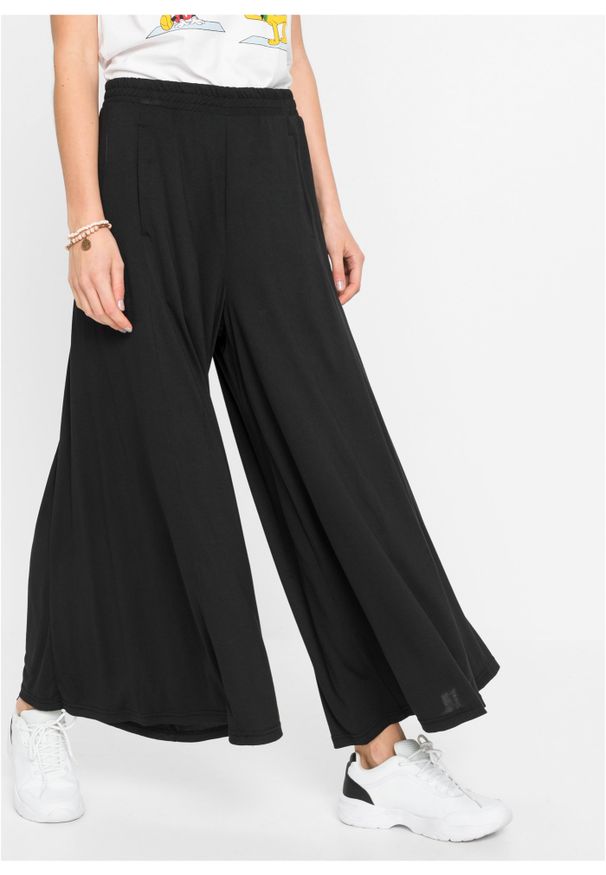 bonprix - Spodnie culotte z dżerseju, z szerokimi nogawkami. Kolor: czarny. Materiał: jersey