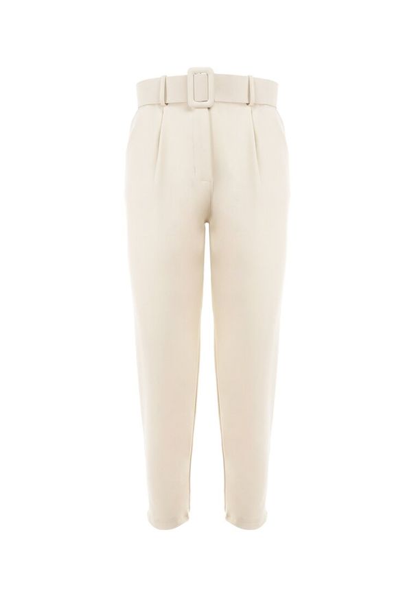 Born2be - Jasnobeżowe Spodnie z Paskiem Ioleina. Kolor: beżowy. Materiał: koronka, materiał. Wzór: jednolity. Styl: elegancki