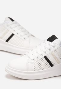 Born2be - Biało-Czarne Sneakersy na Grubej Podeszwie z Brokatowymi Wstawkami Ralita. Kolor: biały. Obcas: na płaskiej podeszwie #3