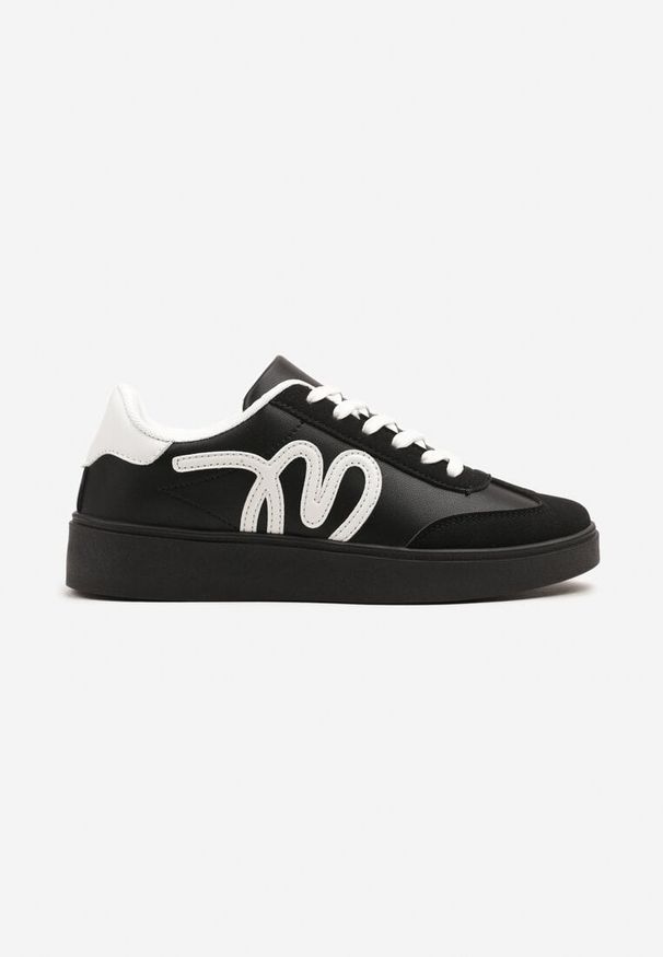 Renee - Czarne Sneakersy Klasyczne Tenisówki z Abstrakcyjną Aplikacją Ailinne. Okazja: na co dzień. Nosek buta: okrągły. Kolor: czarny. Materiał: jeans. Wzór: aplikacja