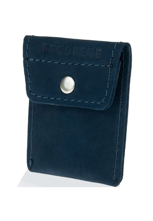 Skórzana bilonówka coin wallet BRODRENE CW02 granatowa. Kolor: niebieski. Materiał: skóra