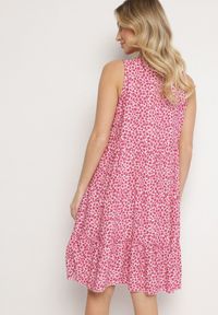 Born2be - Ciemnoróżowa Bawełniana Sukienka Bez Rękawów w Kolorowe Plamki Nattelle. Okazja: na co dzień. Kolor: różowy. Materiał: bawełna. Długość rękawa: bez rękawów. Wzór: kolorowy. Styl: elegancki, casual, klasyczny #3