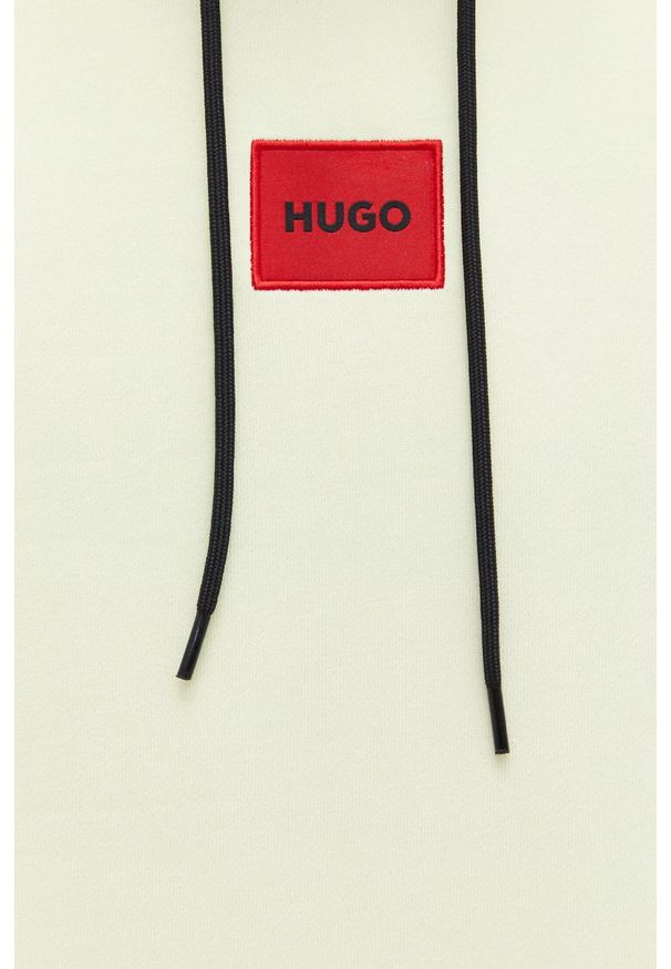 Hugo - HUGO bluza bawełniana męska kolor czarny z kapturem z aplikacją. Okazja: na co dzień. Typ kołnierza: kaptur. Kolor: żółty. Materiał: bawełna. Wzór: aplikacja. Styl: casual