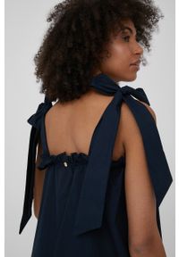 XT Studio sukienka bawełniana kolor granatowy mini rozkloszowana. Kolor: niebieski. Materiał: bawełna. Długość rękawa: na ramiączkach. Typ sukienki: rozkloszowane. Długość: mini #2