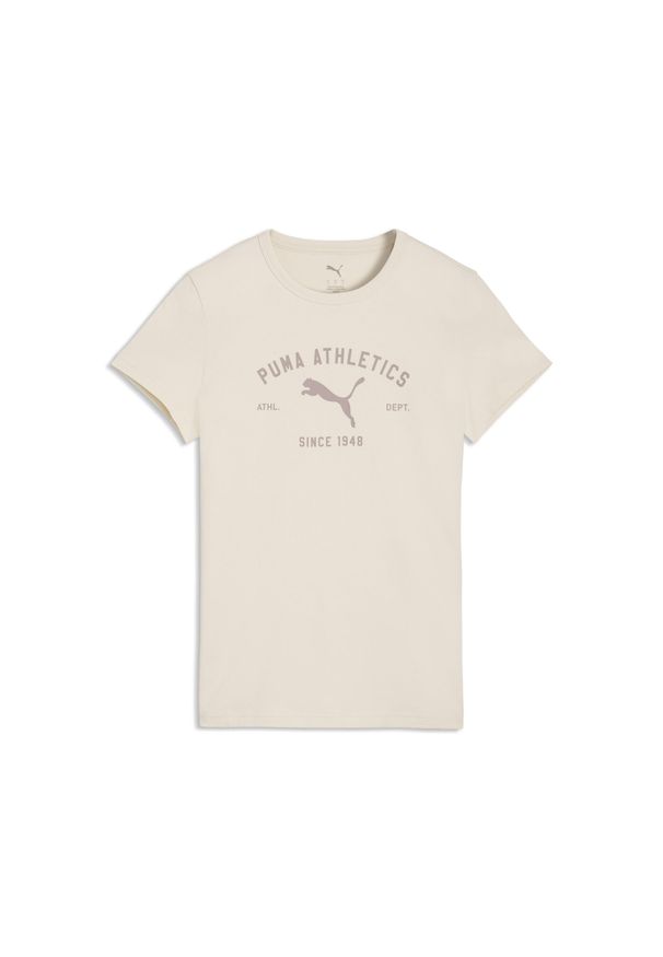 Puma - Damska koszulka PUMA Class z grafiką PUMA. Kolor: beżowy, biały, wielokolorowy