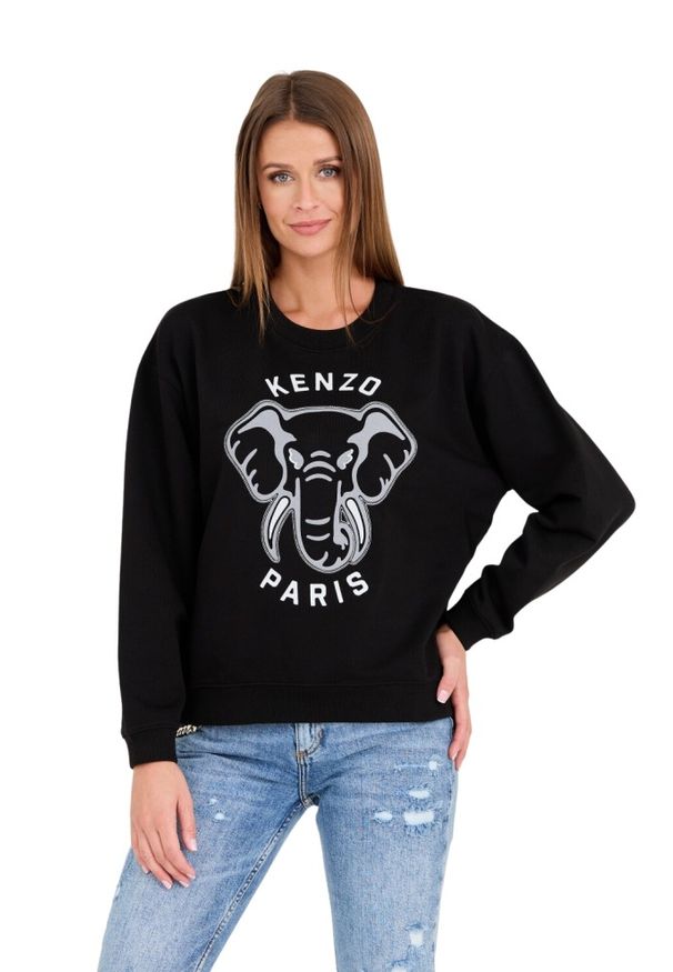 Kenzo - KENZO Czarna damska bluza VARSITY JUNGLE' ELEPHANT EMBRO, Rozmiar XS. Kolor: czarny