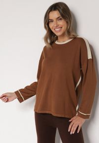 Born2be - Brązowy Sweter z Bawełną i Metaliczną Nicią Tusima. Kolor: brązowy. Materiał: bawełna. Styl: klasyczny, elegancki #5