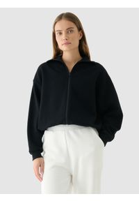 4f - 4F Bluza crop top rozpinana bez kaptura damska - czarna XL. Okazja: na co dzień. Typ kołnierza: bez kaptura. Kolor: czarny. Materiał: dzianina, dresówka, bawełna, materiał, syntetyk. Wzór: jednolity, ze splotem. Styl: sportowy, klasyczny, casual