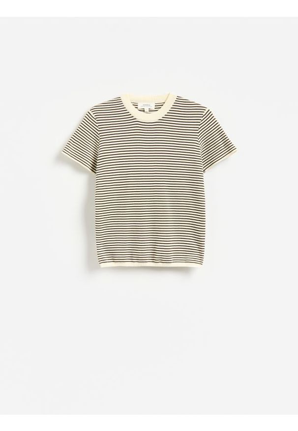 Reserved - Bawełniany t-shirt w paski - zielony. Kolor: zielony. Materiał: bawełna. Wzór: paski
