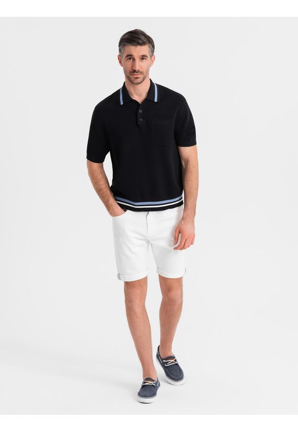 Ombre Clothing - Męskie jeansowe klasyczne szorty z podwiniętą nogawką – białe V1 - Rozmiar: XL. Kolor: biały. Materiał: jeans. Sezon: lato. Styl: klasyczny