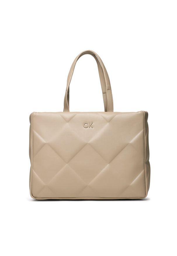 Calvin Klein Torebka Re-Lock Quilt tote Lg K60K610761 Beżowy. Kolor: beżowy. Materiał: skórzane