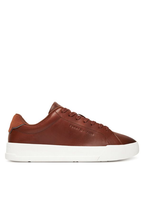 TOMMY HILFIGER - Tommy Hilfiger Sneakersy Th Court Core Cognac FM0FM05729 Brązowy. Kolor: brązowy. Materiał: skóra