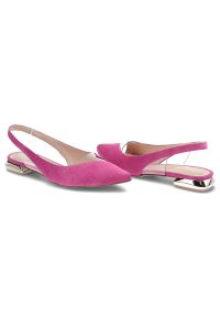 DAMISS - Różowe Sandały Damiss Eleganckie Buty Na Lato. Nosek buta: szpiczasty. Zapięcie: pasek. Kolor: różowy. Wzór: geometria. Materiał: zamsz. Sezon: lato. Obcas: na obcasie. Styl: elegancki. Wysokość obcasa: niski #5