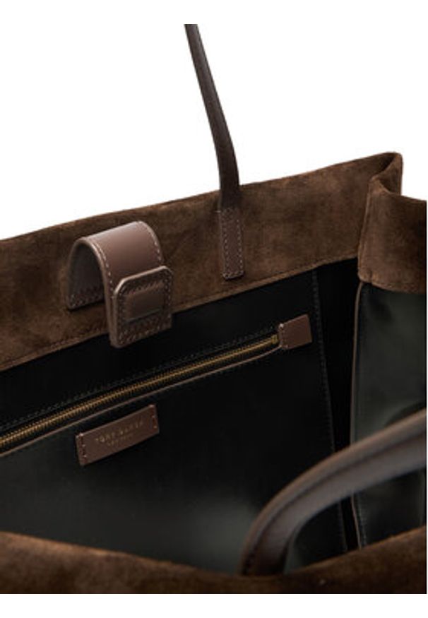 Tory Burch Torebka Ella Suede Tote 170980 Brązowy. Kolor: brązowy. Materiał: skórzane, zamszowe