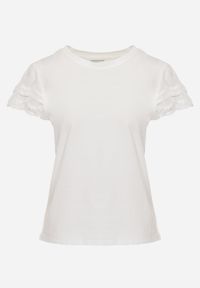 Renee - Biały T-shirt z Bawełny z Rękawami z Koronki Hycis. Kolor: biały. Materiał: bawełna, koronka. Wzór: koronka #7