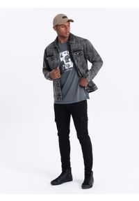 Ombre Clothing - Kurtka męska jeansowa katana - ciemnoszara V5 OM-JADJ-0123 - XXL. Kolor: szary. Materiał: jeans. Styl: klasyczny #7